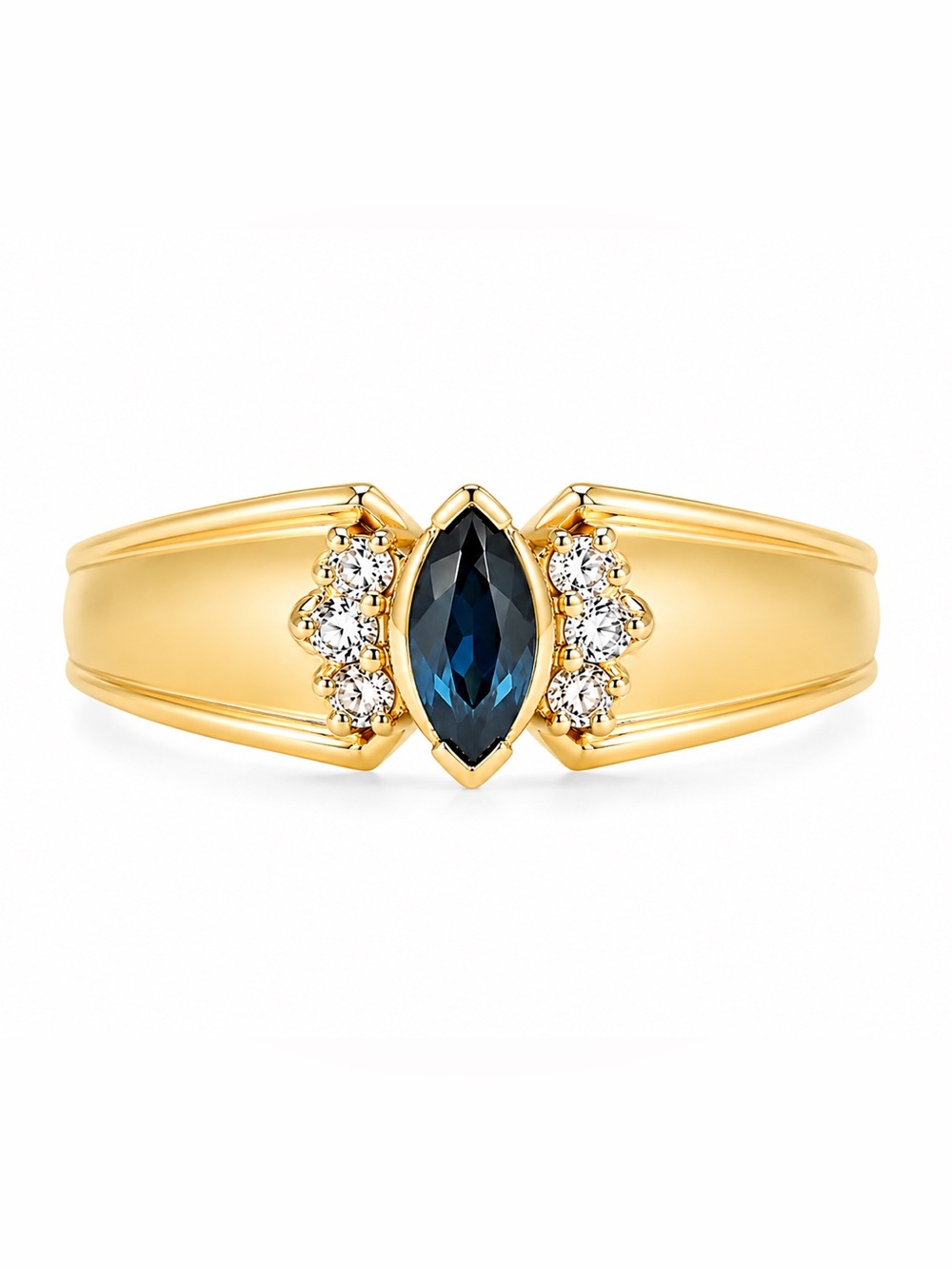14K Solid Gold Natural Teal Sapphire Diamond Ring Marquise Vintage Size 6